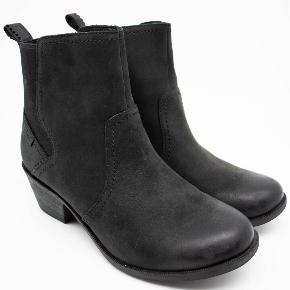 TEVA Anaya Boots Black Leather Mid Chelsea Waterproof Womens SIZE 7
